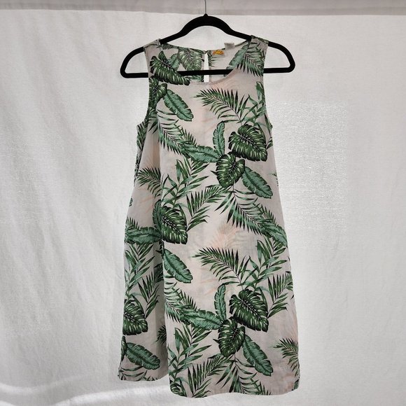 C&C California Dresses & Skirts - C & C California Palm Leaf 100% Linen Dress Size S  Pockets White/Green Color